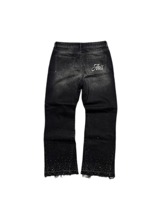 ARIS2WRLD FLARED RHINESTONE JEANS